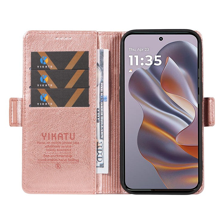 YIKATU YK-007 For Motorola Edge 50 Neo 5G / Moto S50 5G / Thinkphone 25 5G Case Side Buckle PU Leather Phone Cover Litchi Texture - Rose Gold
