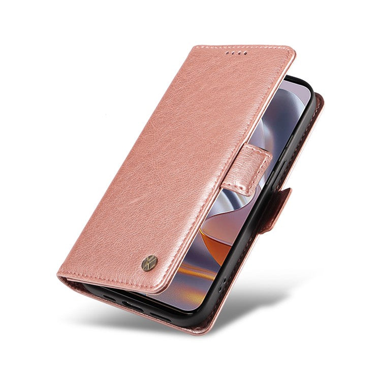 YIKATU YK-007 For Motorola Edge 50 Neo 5G / Moto S50 5G / Thinkphone 25 5G Case Side Buckle PU Leather Phone Cover Litchi Texture - Rose Gold