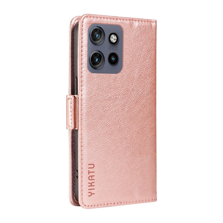 YIKATU YK-007 For Motorola Edge 50 Neo 5G / Moto S50 5G / Thinkphone 25 5G Case Side Buckle PU Leather Phone Cover Litchi Texture - Rose Gold