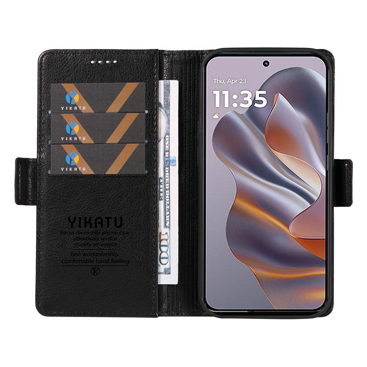 YIKATU YK-007 For Motorola Edge 50 Neo 5G / Moto S50 5G / Thinkphone 25 5G Case Side Buckle PU Leather Phone Cover Litchi Texture - Black