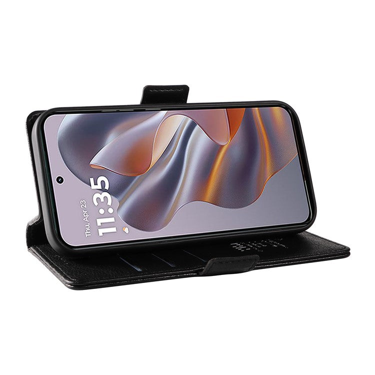 YIKATU YK-007 For Motorola Edge 50 Neo 5G / Moto S50 5G / Thinkphone 25 5G Case Side Buckle PU Leather Phone Cover Litchi Texture - Black