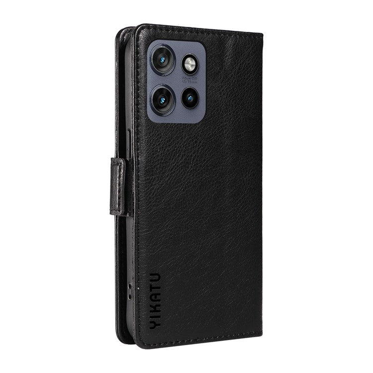 YIKATU YK-007 For Motorola Edge 50 Neo 5G / Moto S50 5G / Thinkphone 25 5G Case Side Buckle PU Leather Phone Cover Litchi Texture - Black