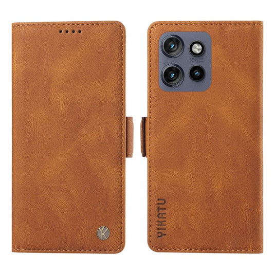 YIKATU YK-005 For Motorola Edge 50 Neo 5G / Moto S50 5G / Thinkphone 25 5G Case PU Leather Wallet Phone Cover Skin Touch Feeling - Brown