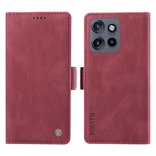 YIKATU YK-005 For Motorola Edge 50 Neo 5G / Moto S50 5G / Thinkphone 25 5G Case PU Leather Wallet Phone Cover Skin Touch Feeling - Wine Red