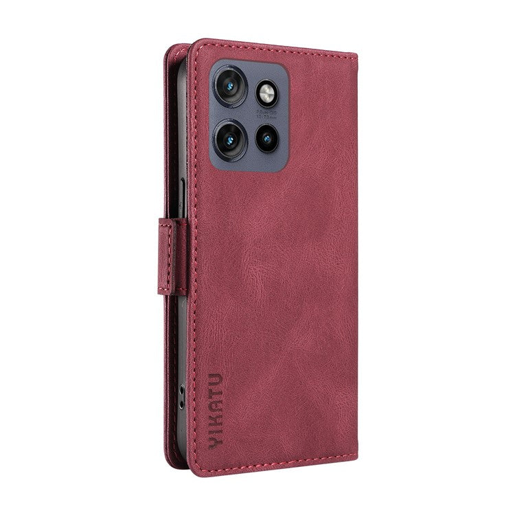 YIKATU YK-005 For Motorola Edge 50 Neo 5G / Moto S50 5G / Thinkphone 25 5G Case PU Leather Wallet Phone Cover Skin Touch Feeling - Wine Red