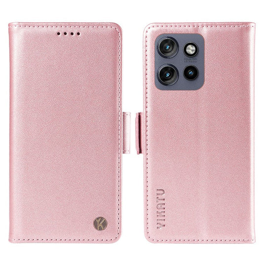 YIKATU YK-003 For Motorola Edge 50 Neo 5G / Moto S50 5G / Thinkphone 25 5G Case Wallet Stand Leather Phone Cover Side Buckle - Rose Gold