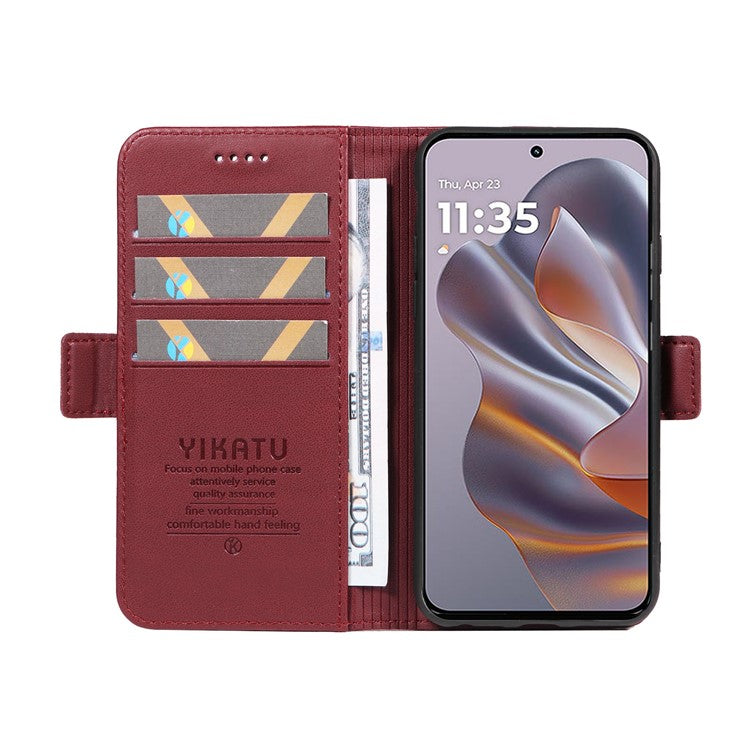 YIKATU YK-003 For Motorola Edge 50 Neo 5G / Moto S50 5G / Thinkphone 25 5G Case Wallet Stand Leather Phone Cover Side Buckle - Wine Red