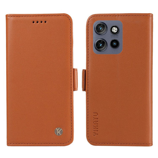 YIKATU YK-003 For Motorola Edge 50 Neo 5G Case Wallet Stand Leather Phone Cover Side Buckle - Brown