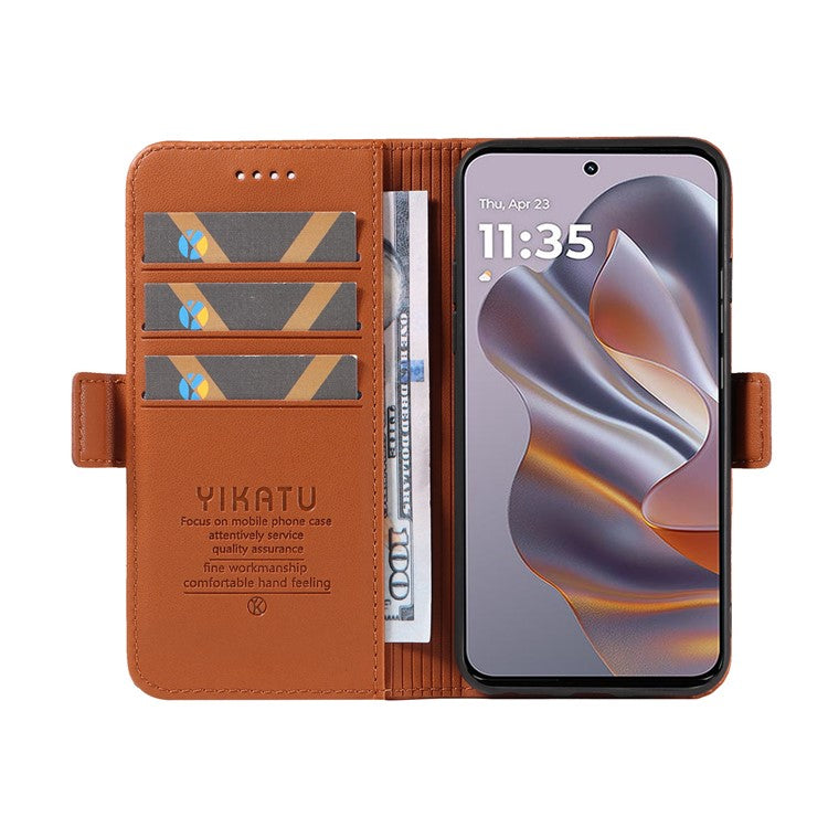 YIKATU YK-003 For Motorola Edge 50 Neo 5G Case Wallet Stand Leather Phone Cover Side Buckle - Brown