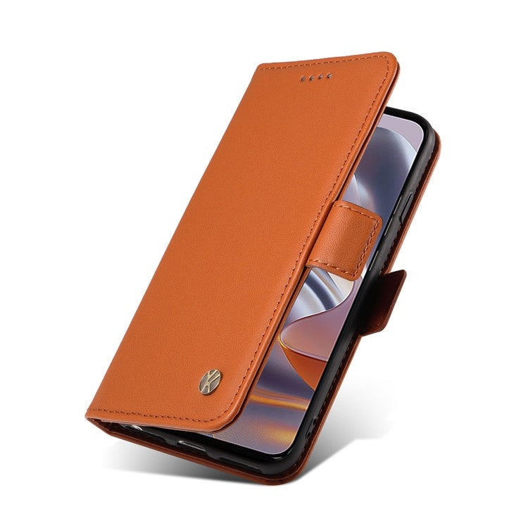 YIKATU YK-003 For Motorola Edge 50 Neo 5G Case Wallet Stand Leather Phone Cover Side Buckle - Brown
