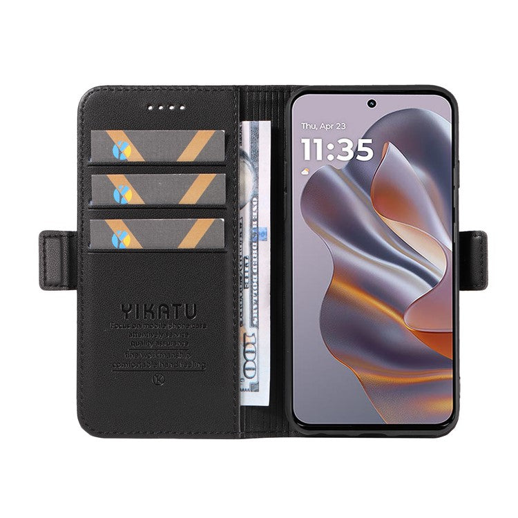 YIKATU YK-003 For Motorola Edge 50 Neo 5G / Moto S50 5G / Thinkphone 25 5G Case Wallet Stand Leather Phone Cover Side Buckle - Black
