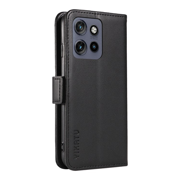 YIKATU YK-003 For Motorola Edge 50 Neo 5G / Moto S50 5G / Thinkphone 25 5G Case Wallet Stand Leather Phone Cover Side Buckle - Black
