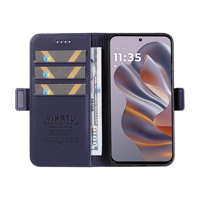 YIKATU YK-003 For Motorola Edge 50 Neo 5G Case Wallet Stand Leather Phone Cover Side Buckle - Sapphire