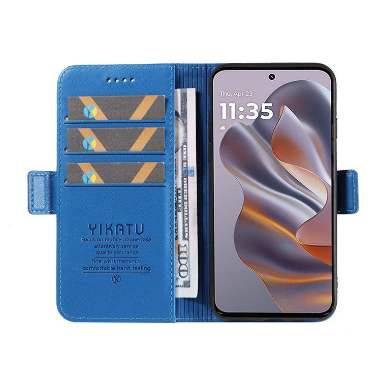 YIKATU YK-003 For Motorola Edge 50 Neo 5G Case Wallet Stand Leather Phone Cover Side Buckle - Sky Blue