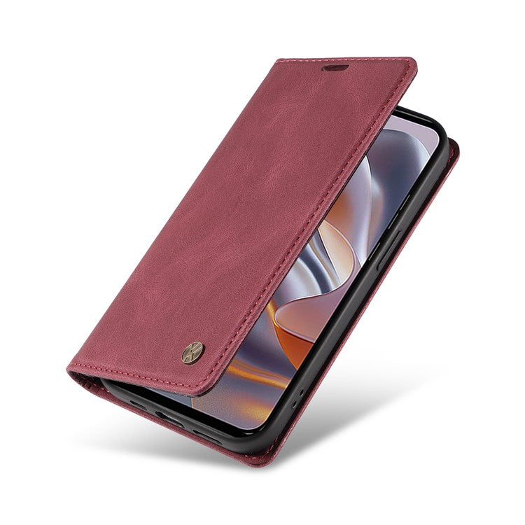 YIKATU YK-004 For Motorola Edge 50 Neo 5G / Moto S50 5G / Thinkphone 25 5G Case Leather Skin-Touch Phone Cover Magnetic Auto-Absorbed - Wine Red