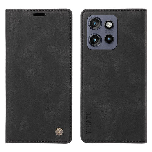 YIKATU YK-004 For Motorola Edge 50 Neo 5G / Moto S50 5G / Thinkphone 25 5G Case Leather Skin-Touch Phone Cover Magnetic Auto-Absorbed - Black