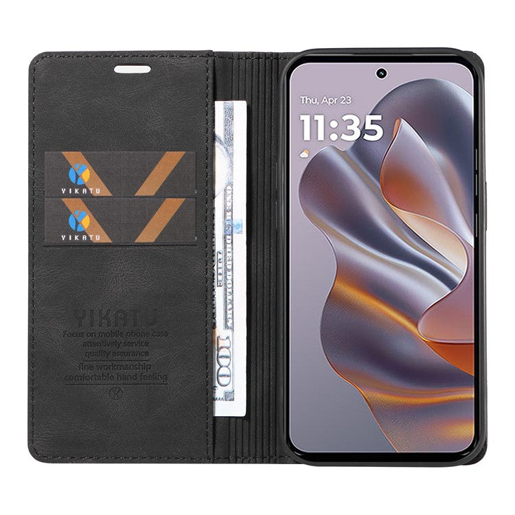 YIKATU YK-004 For Motorola Edge 50 Neo 5G / Moto S50 5G / Thinkphone 25 5G Case Leather Skin-Touch Phone Cover Magnetic Auto-Absorbed - Black