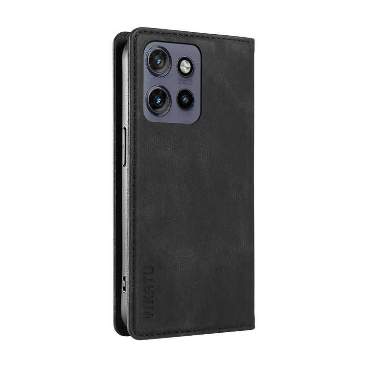 YIKATU YK-004 For Motorola Edge 50 Neo 5G / Moto S50 5G / Thinkphone 25 5G Case Leather Skin-Touch Phone Cover Magnetic Auto-Absorbed - Black
