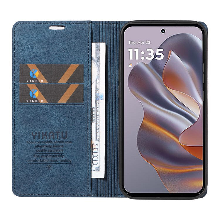 YIKATU YK-004 For Motorola Edge 50 Neo 5G / Moto S50 5G / Thinkphone 25 5G Case Leather Skin-Touch Phone Cover Magnetic Auto-Absorbed - Blue