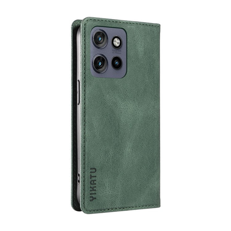 YIKATU YK-004 For Motorola Edge 50 Neo 5G / Moto S50 5G / Thinkphone 25 5G Case Leather Skin-Touch Phone Cover Magnetic Auto-Absorbed - Green