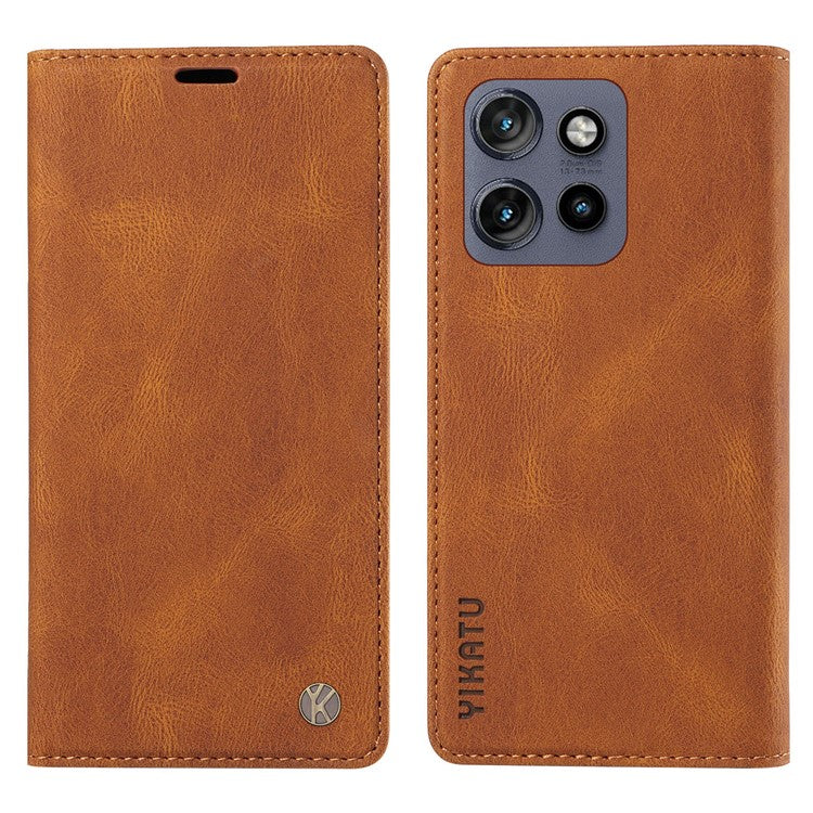 YIKATU YK-004 For Motorola Edge 50 Neo 5G / Moto S50 5G / Thinkphone 25 5G Case Leather Skin-Touch Phone Cover Magnetic Auto-Absorbed - Brown
