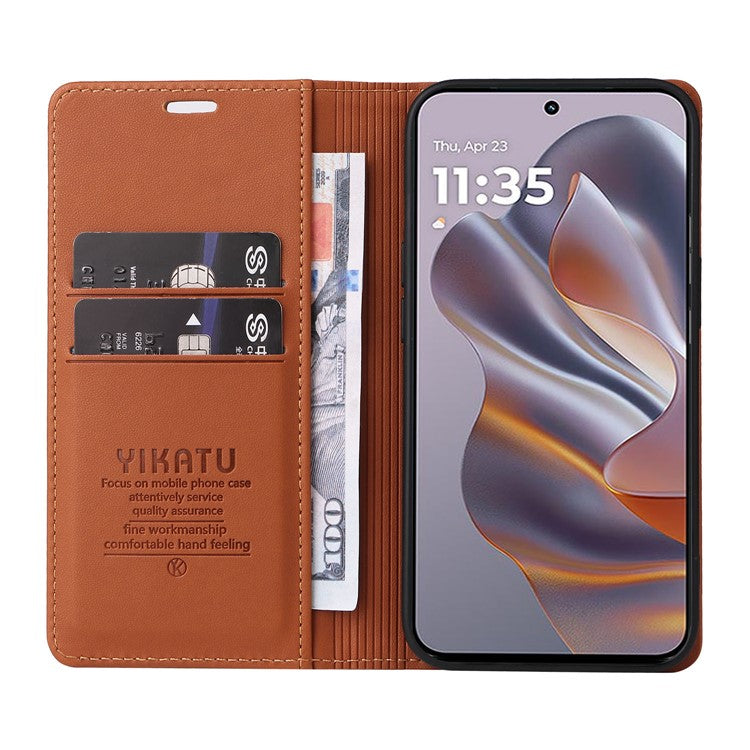 YIKATU YK-001 For Motorola Edge 50 Neo 5G / Moto S50 5G / Thinkphone 25 5G Case Stand Leather Phone Cover Strong Magnetic Closure - Brown