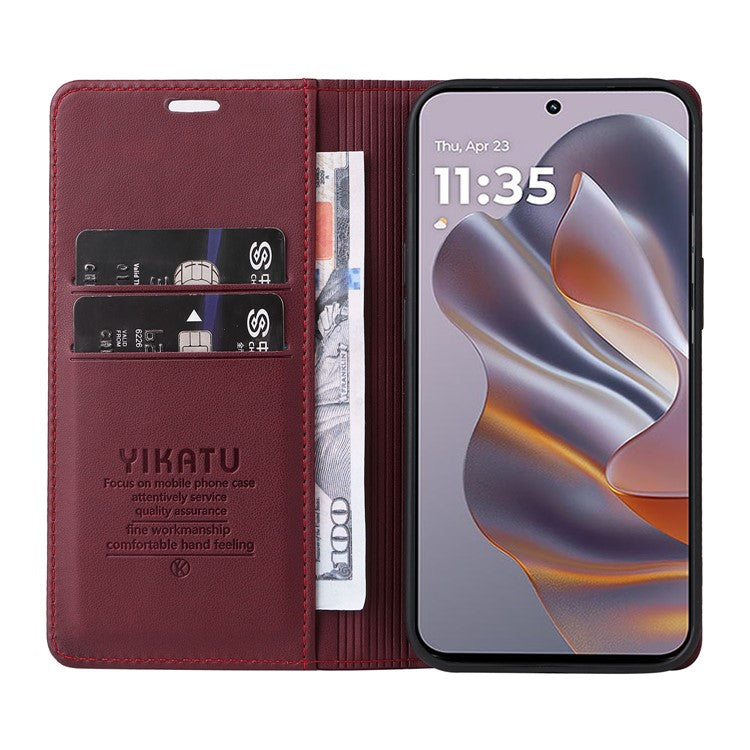 YIKATU YK-001 For Motorola Edge 50 Neo 5G / Moto S50 5G / Thinkphone 25 5G Case Stand Leather Phone Cover Strong Magnetic Closure - Wine Red