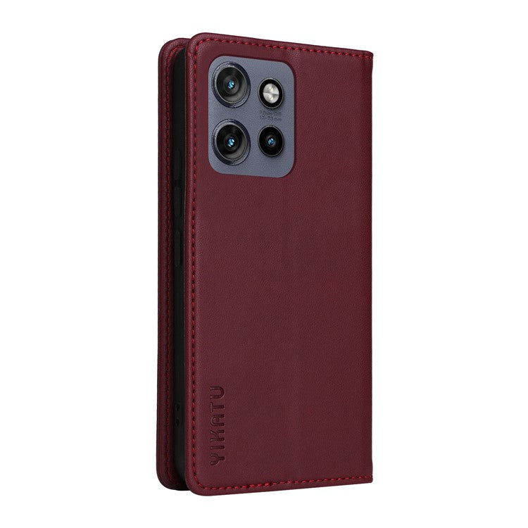 YIKATU YK-001 For Motorola Edge 50 Neo 5G / Moto S50 5G / Thinkphone 25 5G Case Stand Leather Phone Cover Strong Magnetic Closure - Wine Red