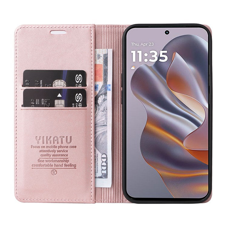 YIKATU YK-001 For Motorola Edge 50 Neo 5G / Moto S50 5G / Thinkphone 25 5G Case Stand Leather Phone Cover Strong Magnetic Closure - Rose Gold