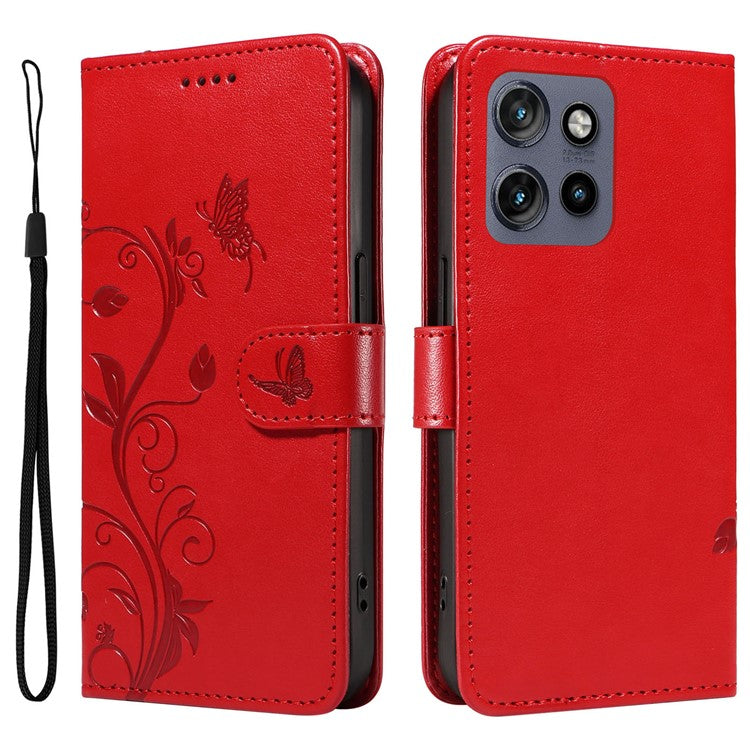 For Motorola Edge 50 Neo 5G / Moto S50 5G / Thinkphone 25 5G Case Flower Pattern PU Leather Wallet Phone Cover - Red