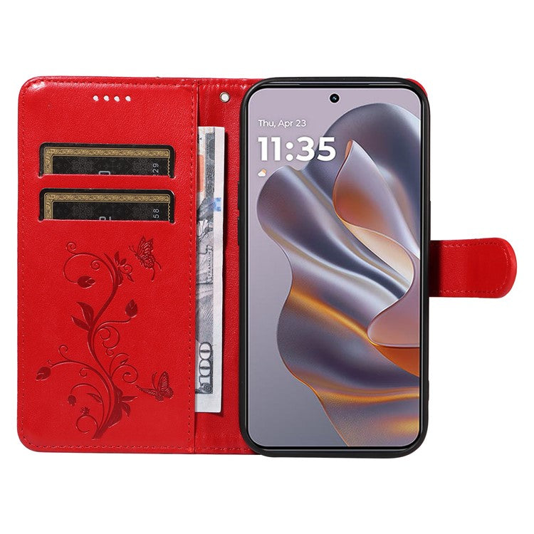 For Motorola Edge 50 Neo 5G / Moto S50 5G / Thinkphone 25 5G Case Flower Pattern PU Leather Wallet Phone Cover - Red