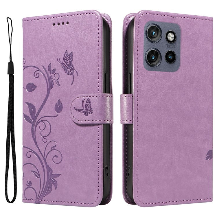 For Motorola Edge 50 Neo 5G / Moto S50 5G / Thinkphone 25 5G Case Flower Pattern PU Leather Wallet Phone Cover - Light Purple