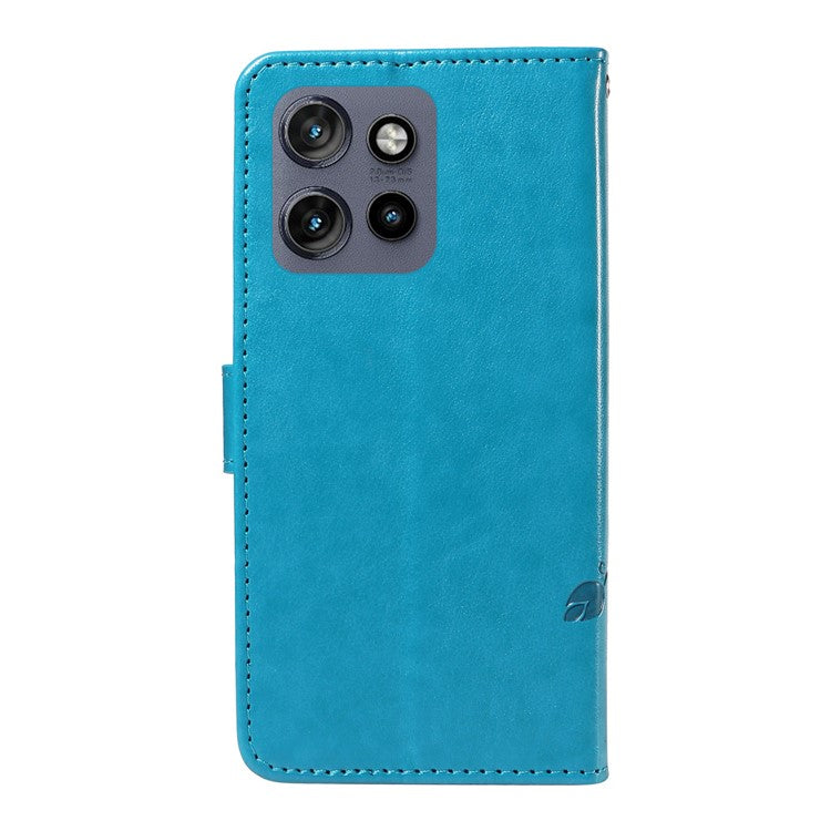 For Motorola Edge 50 Neo 5G / Moto S50 5G / Thinkphone 25 5G Case Flower Pattern PU Leather Wallet Phone Cover - Blue