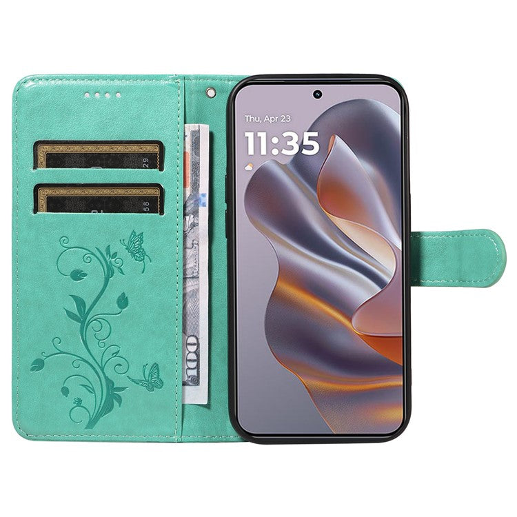 For Motorola Edge 50 Neo 5G / Moto S50 5G / Thinkphone 25 5G Case Flower Pattern PU Leather Wallet Phone Cover - Green