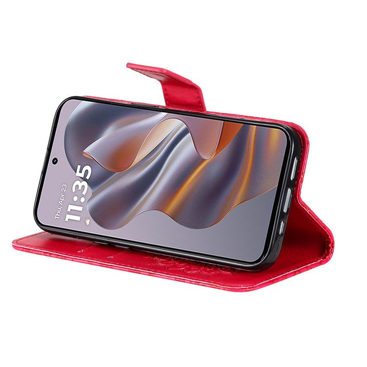 KT Imprinting Flower Series-1 For Motorola Edge 50 Neo 5G / Moto S50 5G / Thinkphone 25 5G Case Sunflower Leather Wallet Phone Cover - Red