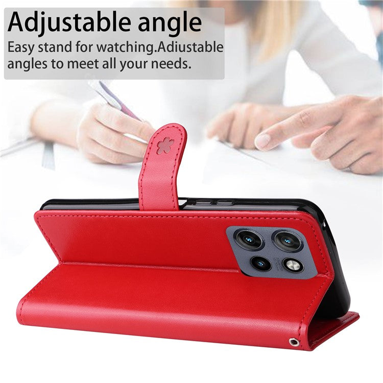 KT Imprinting Flower Series-4 For Motorola Edge 50 Neo 5G / Moto S50 5G / Thinkphone 25 5G Case Cat Bee Pattern Leather Phone Cover - Red