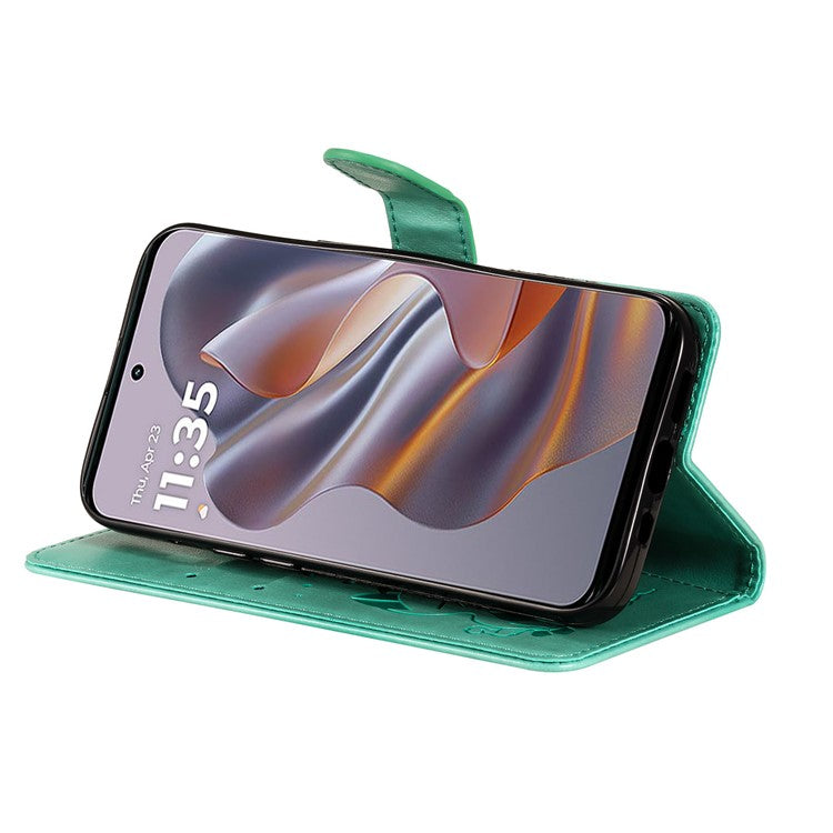 KT Imprinting Flower Series-4 For Motorola Edge 50 Neo 5G / Moto S50 5G / Thinkphone 25 5G Case Cat Bee Pattern Leather Phone Cover - Green