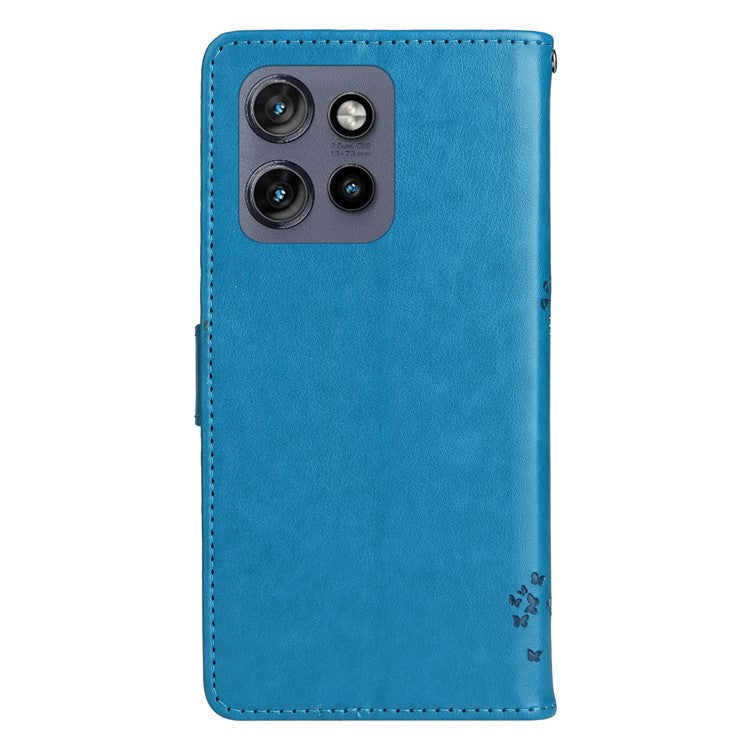 KT Imprinting Flower Series-3 For Motorola Edge 50 Neo 5G Case Cat Tree Pattern Flip Leather Phone Cover - Blue