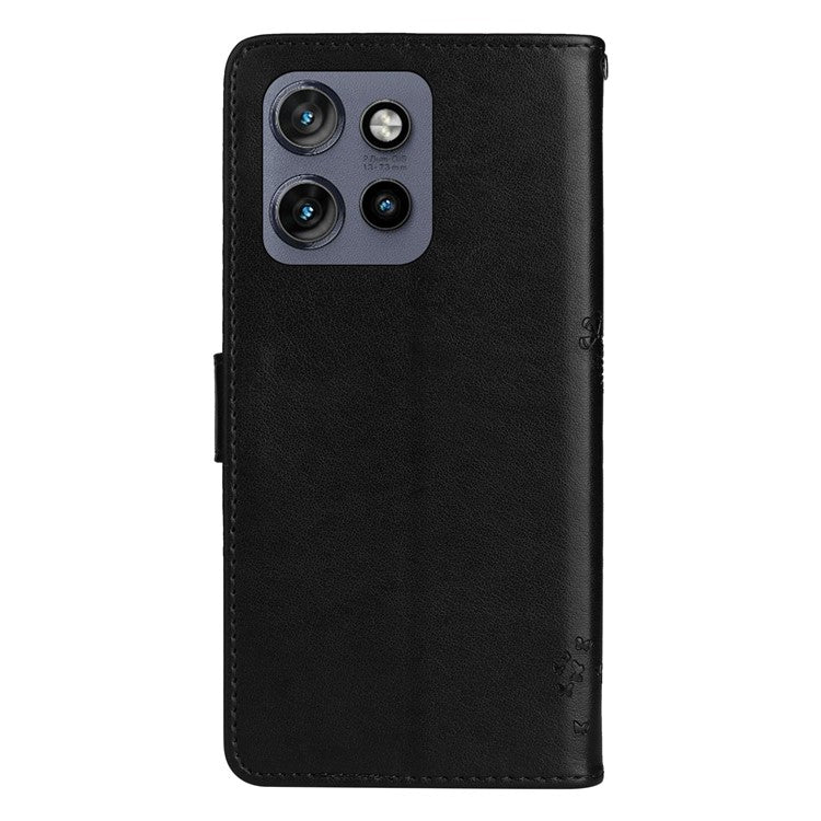 KT Imprinting Flower Series-3 For Motorola Edge 50 Neo 5G Case Cat Tree Pattern Flip Leather Phone Cover - Black