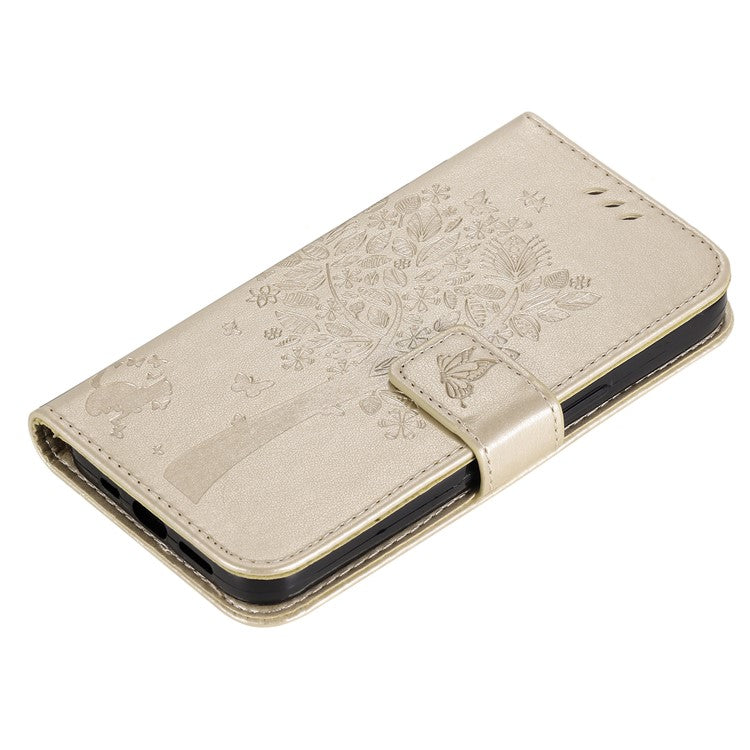 KT Imprinting Flower Series-3 For Motorola Edge 50 Neo 5G Case Cat Tree Pattern Flip Leather Phone Cover - Gold