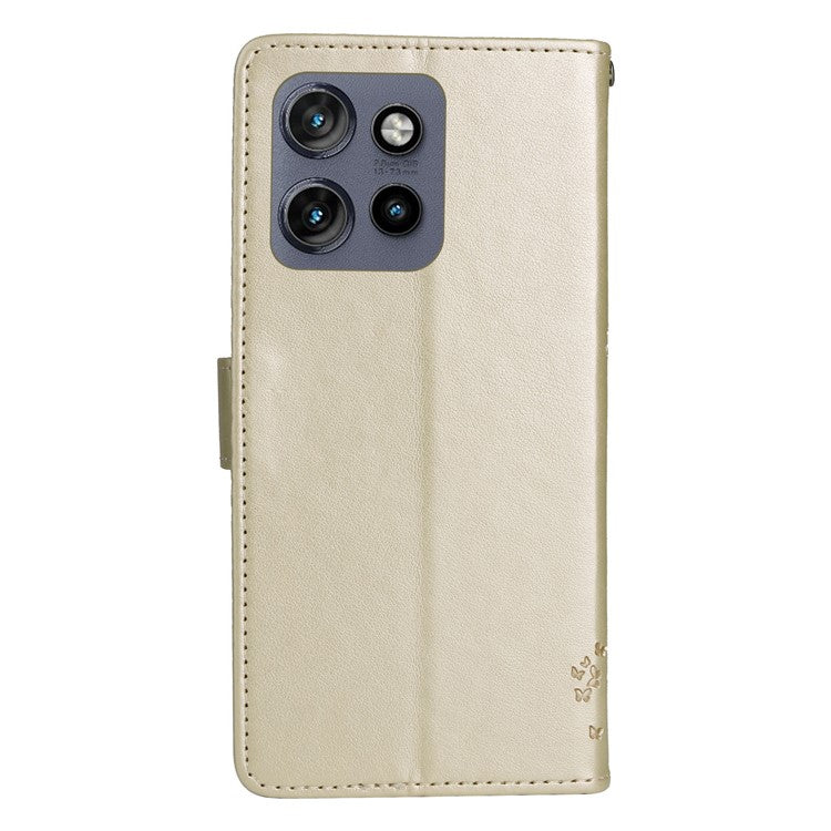 KT Imprinting Flower Series-3 For Motorola Edge 50 Neo 5G Case Cat Tree Pattern Flip Leather Phone Cover - Gold