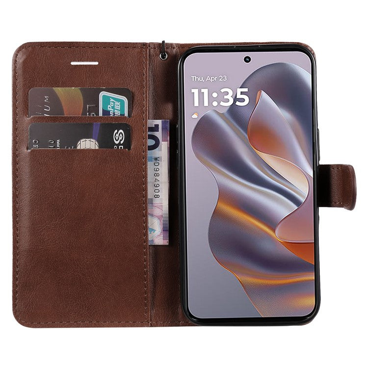 KT Leather Series-2 for Motorola Edge 50 Neo 5G Case Solid Color Leather Phone Cover Wallet Stand - Brown
