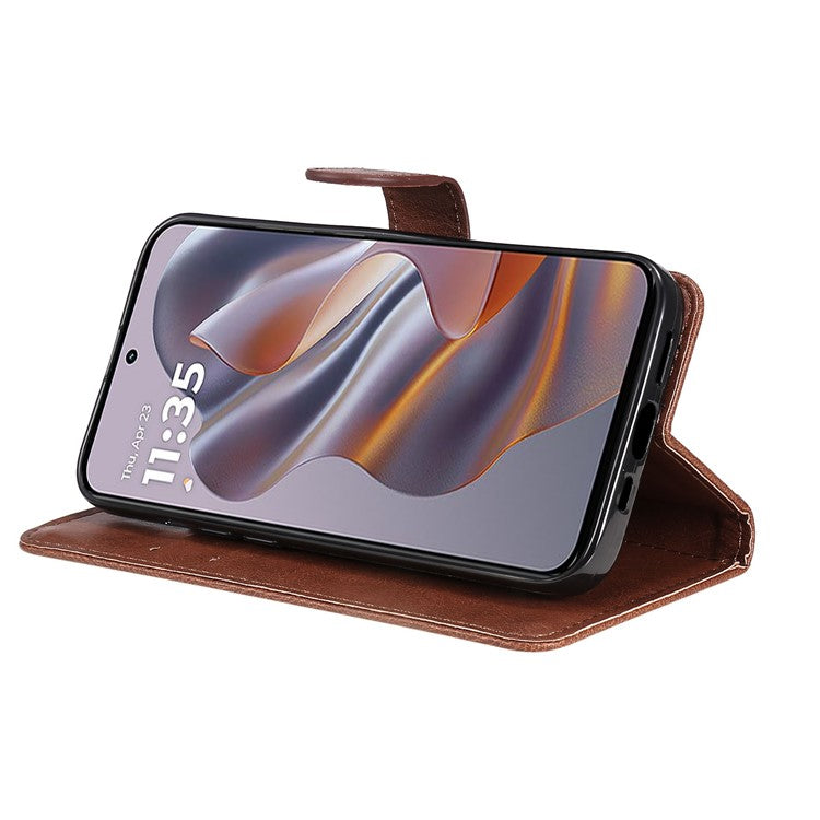 KT Leather Series-2 for Motorola Edge 50 Neo 5G Case Solid Color Leather Phone Cover Wallet Stand - Brown
