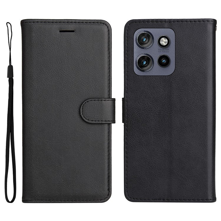 KT Leather Series-2 for Motorola Edge 50 Neo 5G Case Solid Color Leather Phone Cover Wallet Stand - Black