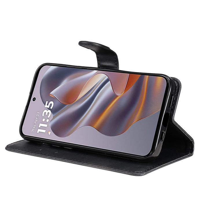 KT Leather Series-2 for Motorola Edge 50 Neo 5G Case Solid Color Leather Phone Cover Wallet Stand - Black