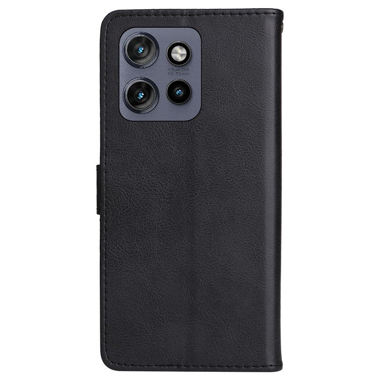 KT Leather Series-2 for Motorola Edge 50 Neo 5G Case Solid Color Leather Phone Cover Wallet Stand - Black