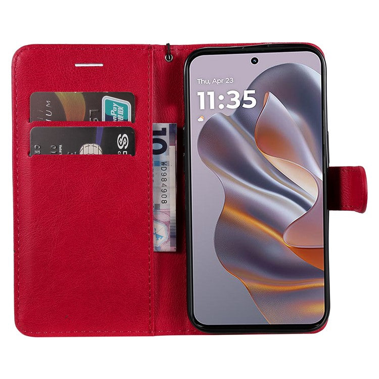 KT Leather Series-2 for Motorola Edge 50 Neo 5G Case Solid Color Leather Phone Cover Wallet Stand - Red