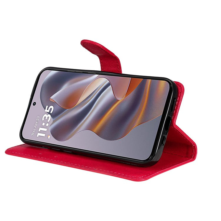 KT Leather Series-2 for Motorola Edge 50 Neo 5G Case Solid Color Leather Phone Cover Wallet Stand - Red