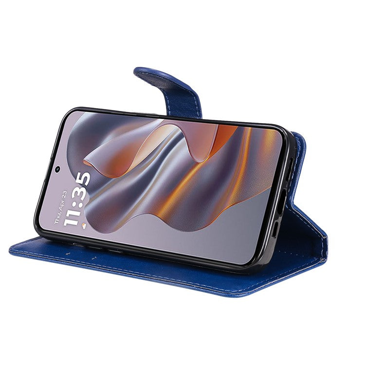 KT Leather Series-2 for Motorola Edge 50 Neo 5G Case Solid Color Leather Phone Cover Wallet Stand - Blue