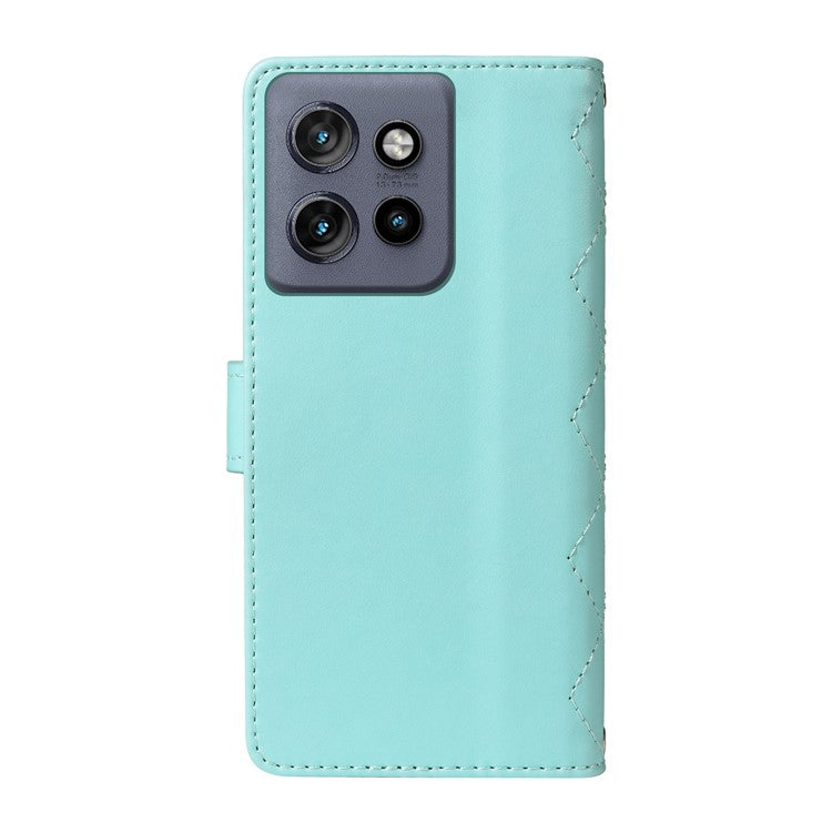 For Motorola Edge 50 Neo 5G / Moto S50 5G / Thinkphone 25 5G Case Wallet Rhombus Leather Phone Cover with Shoulder Strap, Wrist Strap - Green